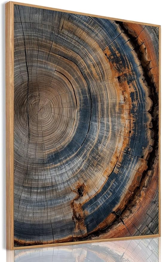 IBHJSART Framed Tree Ring Canvas Wall Art Vintage Colorful Wood Stump Painting Prints Modern Minimalist Pictures Neutral Nature Rustic Farmhouse Decor Living Room Bedroom Bathroom Office 12"x16" Natural Framed
