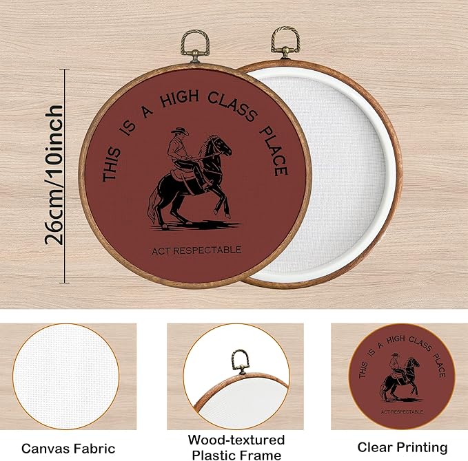 KSDUT Western Cowboy Wall Art Decor - Preppy Trendy Southwestern Wall Art Canvas Frame Hanging Prints, Entryway Foyer Modern Round Wall Decor for Home Dorm Decorations 10"x10"
