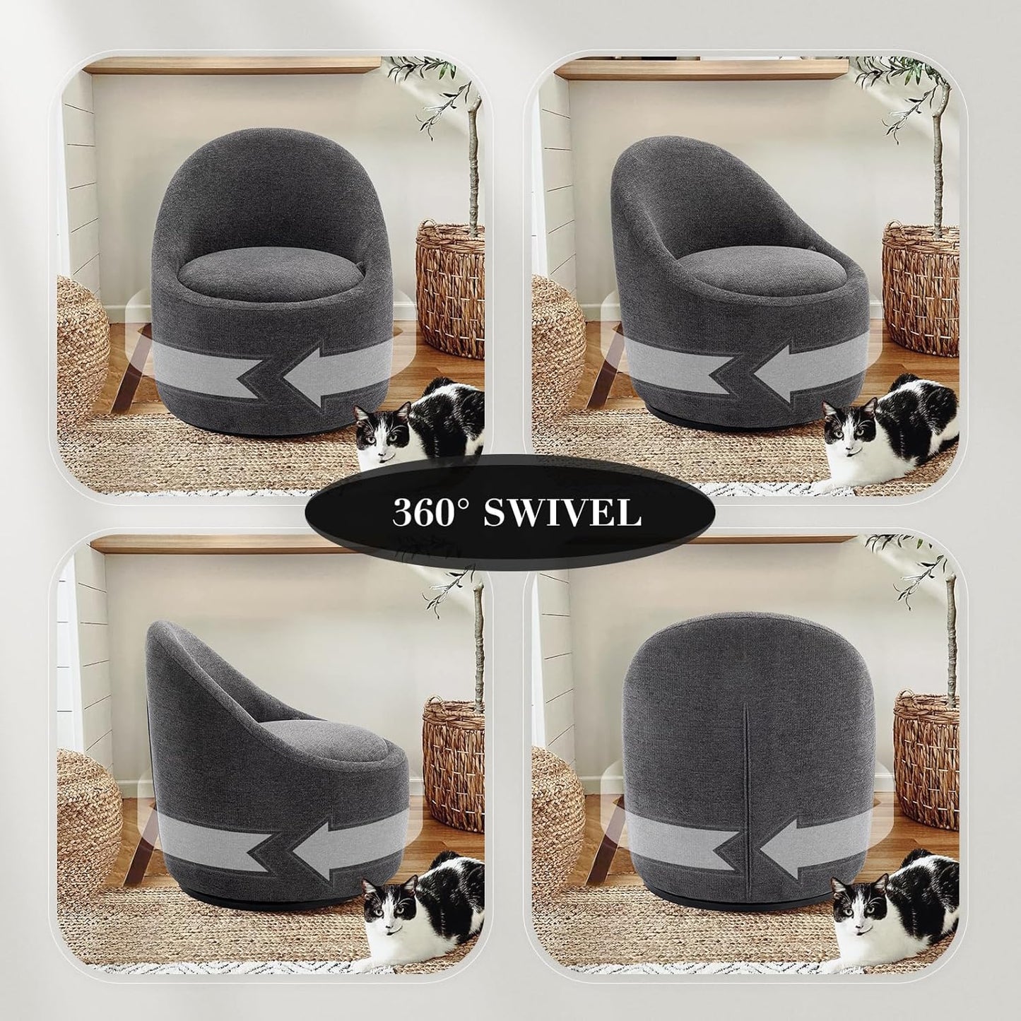 COLAMY Swivel Accent Chair, 360° Swivel Chair with Hidden Storage, Modern Small Barrel Swivel Armchair for Living Room/Bedroom, Darkgrey