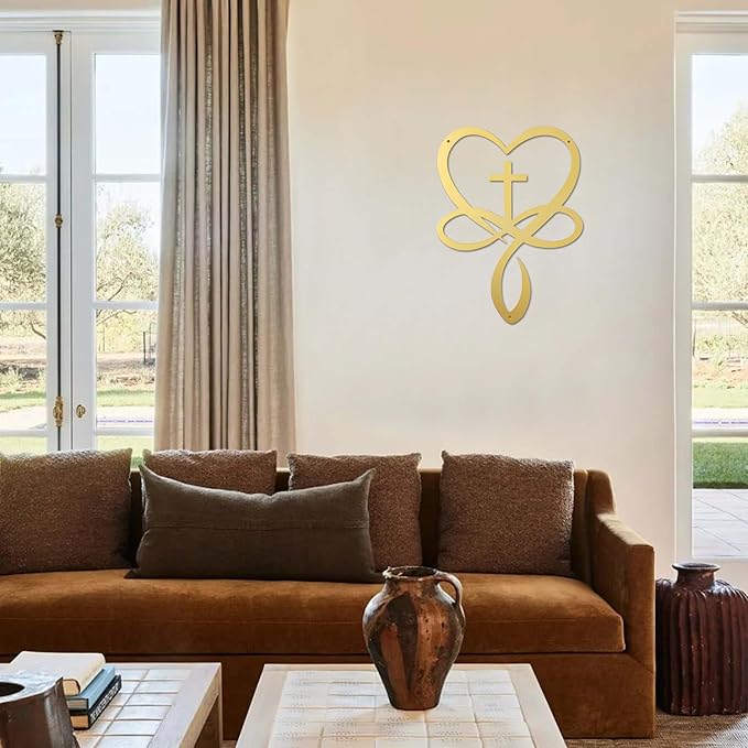 Natrlart Metal Infinity Heart Cross Wall Decor, Unique Cross Decorative Wall Art, Heart And Love Sign Wall Plaques, Love Gift For Adult Home Wedding, Decor Room Bedroom Living Room Decoration（Gold