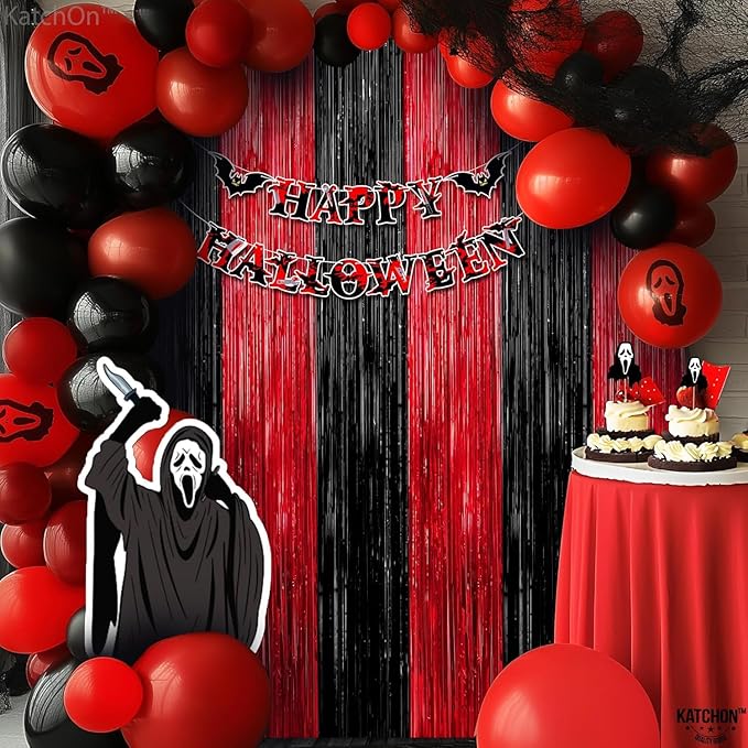 KatchOn Red and Black Fringe Curtain - 6.4x8 Ft Pack of 2 | Red and Black Streamers for Casino Theme Party Decorations | Foil Fringe for Anniversary, Bachelorette | Graduation Decorations 2026