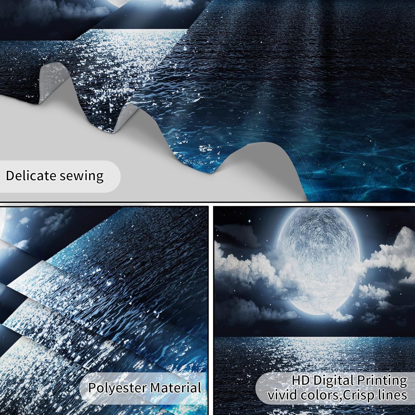 LB Moon Over Ocean Tapestry, Night Sky Tapestry Wall Hanging, 3D Fantasy Psychedelic Watercolor Wall Art for Bedroom Living Room Dorm Home Decor, 60 x 40 Inches