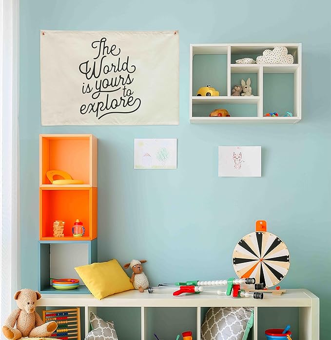 Baby Growth Stuff-Nursery Rectangular Canvas Banner Wall Decor for Nursery Playroom,Poster Flag Sign Wall Art for Baby Boy Girl,Baby Shower Birthday Christmas Gift-The World Is Yours to Explore