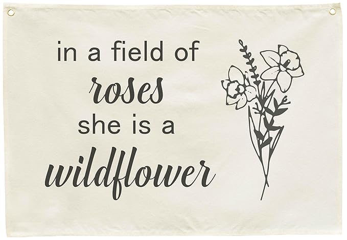 Rectangular Nursery Canvas Banner Wall Decor for Nursery Bedroom Reading Room Playroom Decor,Poster Flag Sign Art for Baby Boy Girl Kids,Baby Shower Birthday Christmas Gift-In a Field of Roses