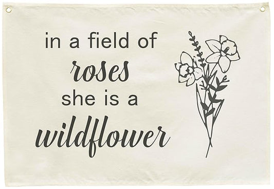 Rectangular Nursery Canvas Banner Wall Decor for Nursery Bedroom Reading Room Playroom Decor,Poster Flag Sign Art for Baby Boy Girl Kids,Baby Shower Birthday Christmas Gift-In a Field of Roses