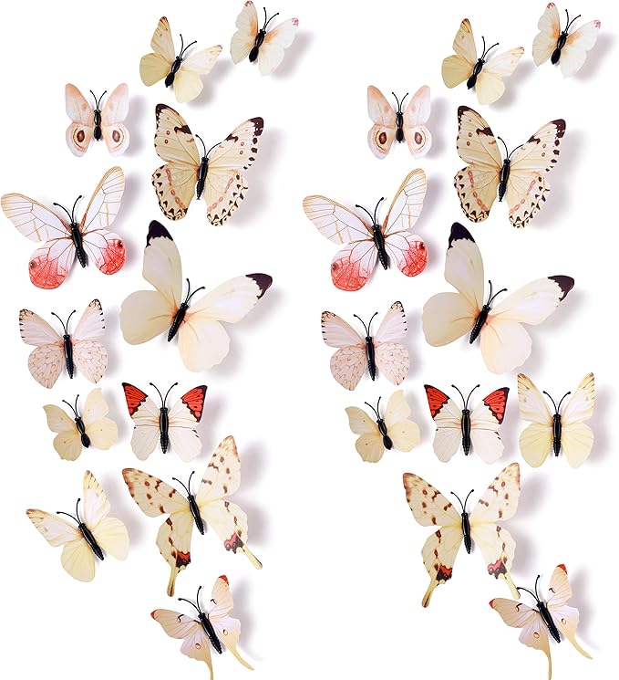 24pcs 3D Vivid Special Man-Made Lively Butterfly Wall Stickers Removable Butterflies Wall Decals 3D Nursery Art Decor for Kids Girls Bedroom Living Room Classroom Party Decoration White 2
