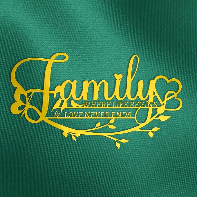 Family Signs Metal Wall Art Home Decor, Golden Family Where Life Begins Love Never Ends Sign Modern Wrought Iron Hanging Door Plaque Words Letters Decoration for Living Room Photos Dining Room Bedroom Housewarming Christmas
