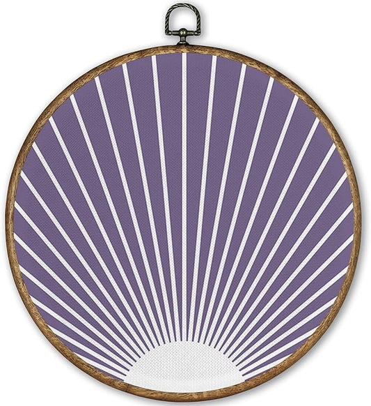 TLESKE Purple Boho Sun Round Wall Art Decor Framed 10x10, Bohemian Sunshine Canvas Wall Art Prints Artwork, Abstract Minimalist Wall Hanging Room Door Decor Decorations for Bedroom Living Room