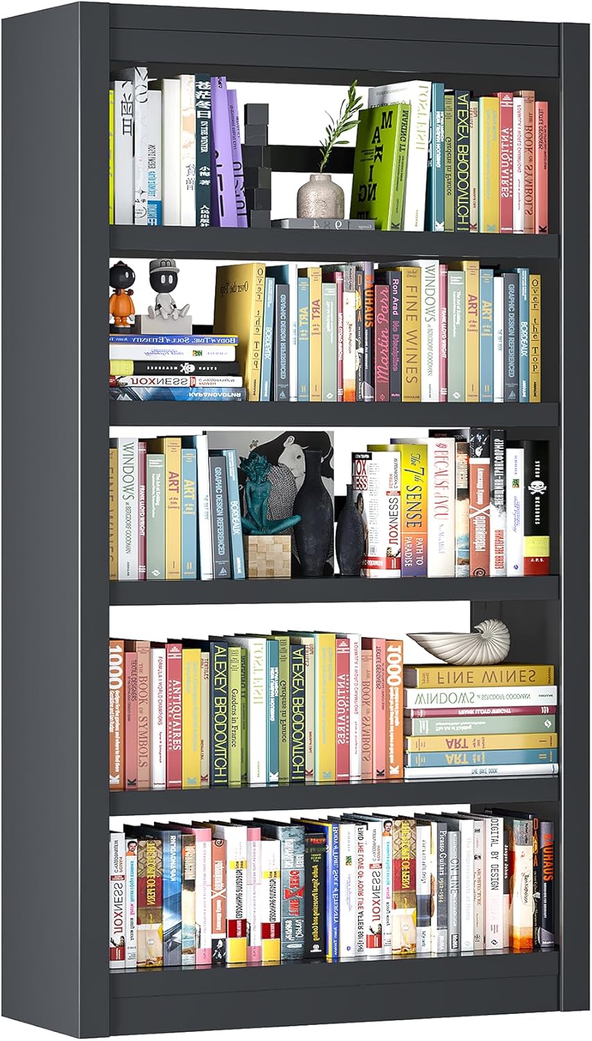 Bookshelf, 5-Tier Sturdy Bookcase, Adjustable Book Shelf, Large Capacity per Shelf, Modern Book Shelf for Living Room, Home Office, Garage, Perfect for Home Organization & Small Space Living