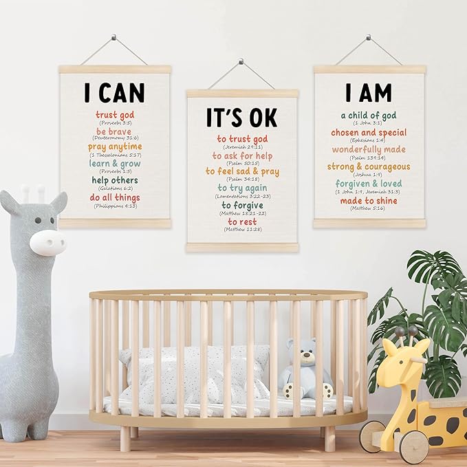 Koesus Inspirational Christian Classroom Wall Art Poster Hanger Frame 12x16 Inch Set of 3, Positive Affirmations for Kids, Motivational Canvas Pictures Prints Framed Wall Decor for Classroom Kids Room Playroom