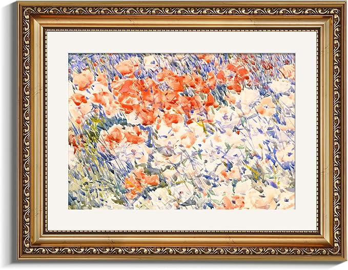 VIYYIEA Gold Framed Impressionist Wildflower Field Floral Canvas Wall Art, Vibrant Meadow Landscape - Elegant Home Decor for Bedroom and Living Room | No Glass Glare-Free Design | 11x14 Inch
