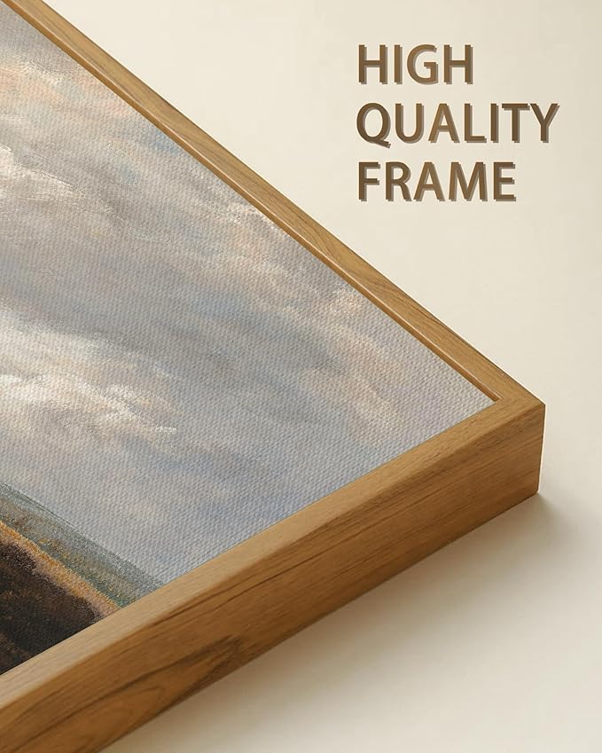 SHENIFY Vintage Landscape Framed Wall Art Riverside Scenery Farmhouse Decor Retro Boat Travel Painting for Kitchen Bedroom Living Room Bathroom - 8x16in Natural Framed