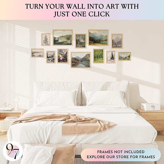 97 Decor Vintage Wall Decor - Rustic Wall Art, Rustic Gallery Wall Print, Vintage Art Prints, French Country Nature Landscape Painting, Moody Vintage Poster Picture for Bedroom (UNFRAMED)