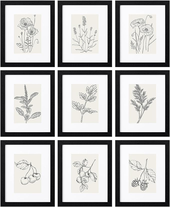 eletecpro 8x10 Picture Frames Set of 9 Classic Gallery Wall Frame Set, Displays 5x7 with Mat or 8x10 No Mat, Picture Frames Collage Wall Decor, Black Frames for Home Decor