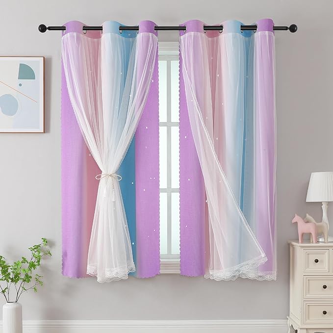 XiDi Curtains for Bedroom Decor, Rainbows Pink Purple/42/45