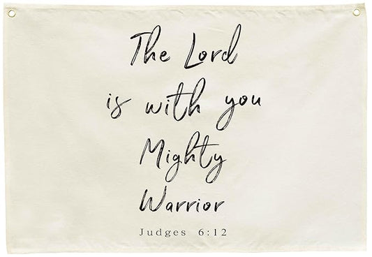 Rectangular Christian Bible Verse Scripture Canvas Banner Wall Decor for Nursery Bedroom Playroom Nursery-Poster Flag Sign Art for Baby Kids,Baby Shower Baptism Christmas Gift-The Lord Is With You