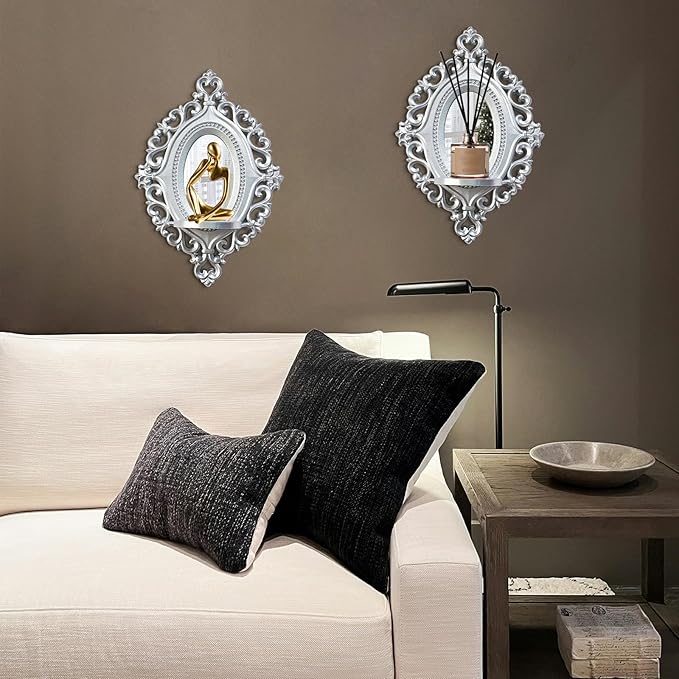 Three-Dimensional Relief Candle Sconces Set 2 Rustic Wall Mount Candle Holders Wood Hanging Wall Decor Mirrored Wall Art Hand Carved Home Decoration