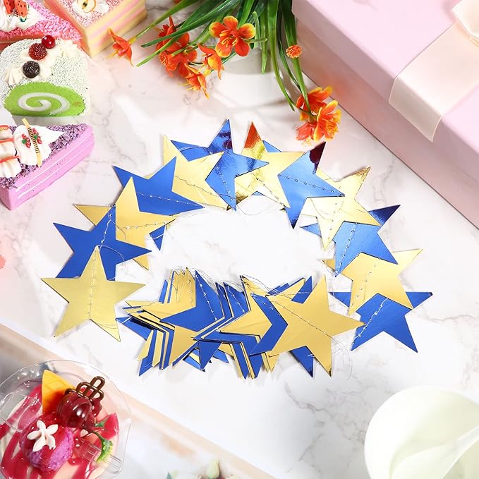 Patelai Glitter Star Garland Banner 2026 Graduation Decor 130 Feet Star Hanging Banner Twinkle Backdrop for Party Birthday Classroom Wedding Supplies(Blue, Gold)
