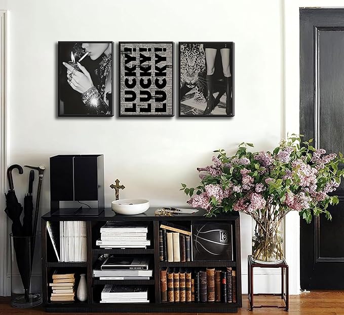 6pcs Trendy Leopard Wall Art Neutral Black And White Cheetah Paintings Martini Lucky Posters Prints Poker Preppy Fashion Luxury Wall Decor For Girly Bedroom Apartment Dorm Decoration(Unframed)
