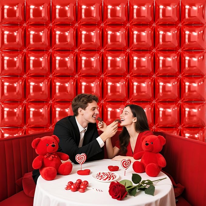 NISOCY 48PCS Red Square Foil Balloons Wall Backdrop Metallic Double Sided Red Christmas Balloon Tunnel Arch Kit for Birthday Baby Shower Valentine‘s Day Party Decoration