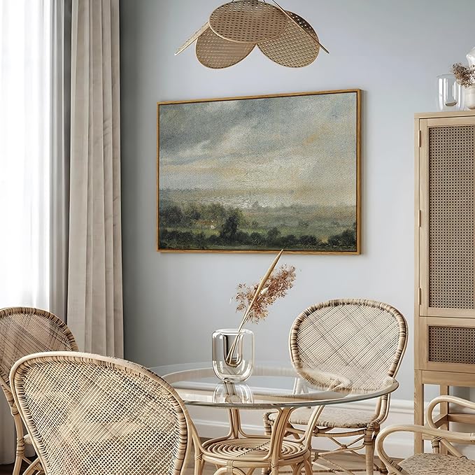 InSimSea Framed Canvas Wall Art Vintage Decor, Landscape Wall Art Home Decor, Wild Field under Sky, Modern Farmhouse Decor, Cottagecore Bedroom Kitchen Bathroom Decorations, 24"x36"