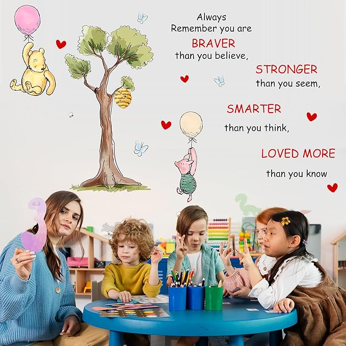 Winnie Wall Stickers for Kids, Winnie Character Stickers for Children Room, Inspirational Removable Wall Stickers for Baby Kids Nursery Bedroom Living Room Playroom Wall Decoration