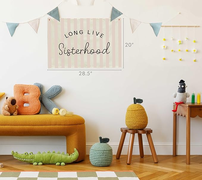 Nursery Wall Banner Decor-Hanging Rectangular Flag Poster Wall Art for Nursery Bedroom Reading Room Playroom Decoration,Baby Shower Birthday Christmas Gift for Girls Kids Teens-Long Live Sisterhood