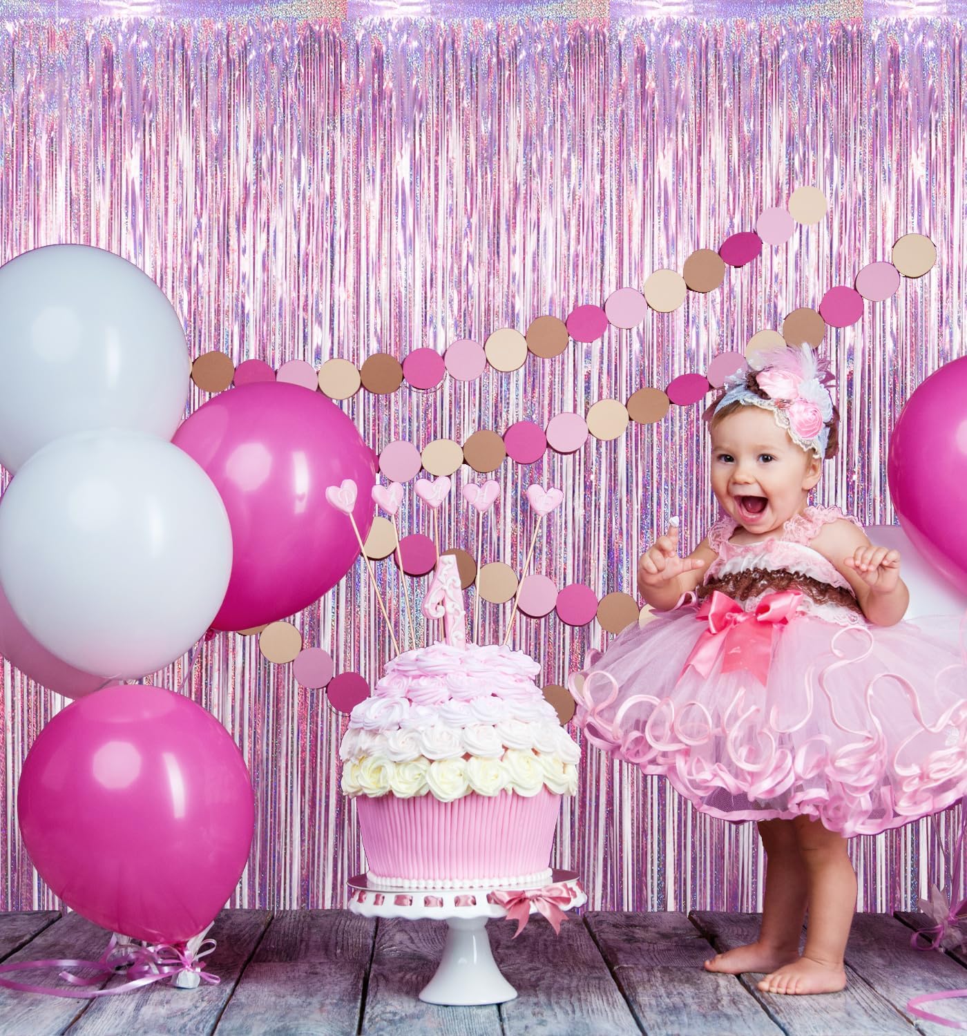 GOER 3.2 ft x 8.2 ft Metallic Tinsel Foil Fringe Curtains Party Photo Backdrop Party Streamers for Birthday,Graduation,New Year Eve Decorations Wedding Decor(3 Packs,Laser Pink)