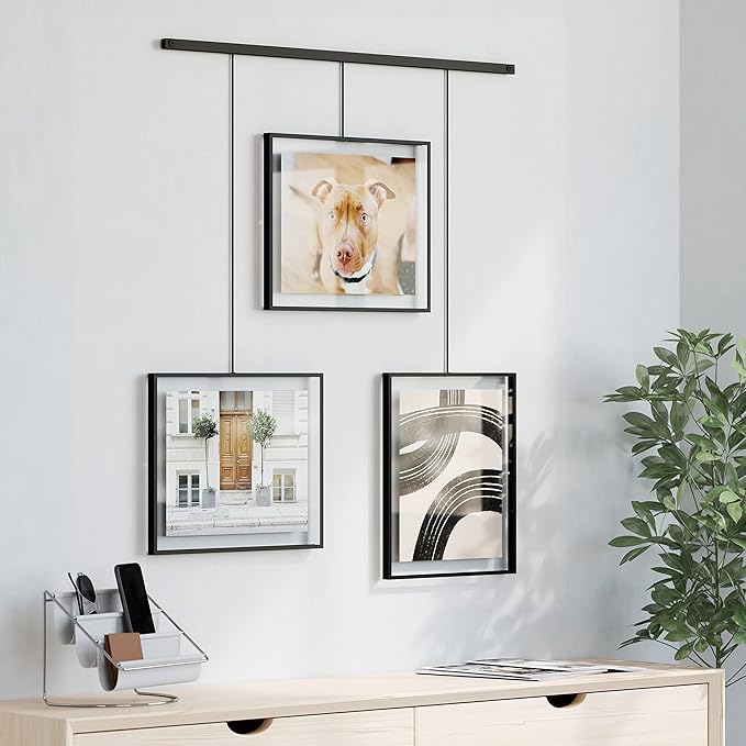 Umbra Exhibit Picture Frame Gallery Set, Adjustable Wall Collage Displays Three 8"x10" Photos, Set of 3, Black