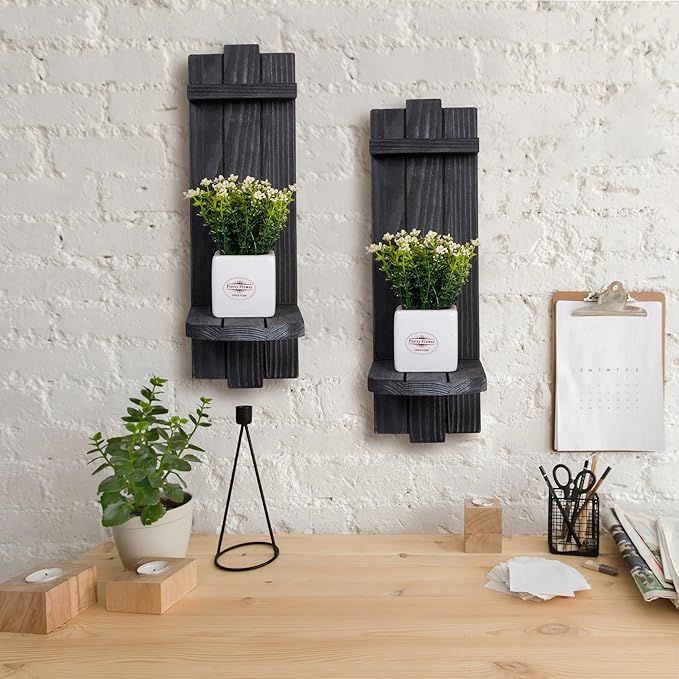 Sconces Wall Decor Set of 2, Wall Candle Holder Rustic Home Decor, Farmhouse Wall Art Floating Candle Sconces Shelf Grey Wall Decorations for Living Room, Dining Room, Bedroom, Bathroom