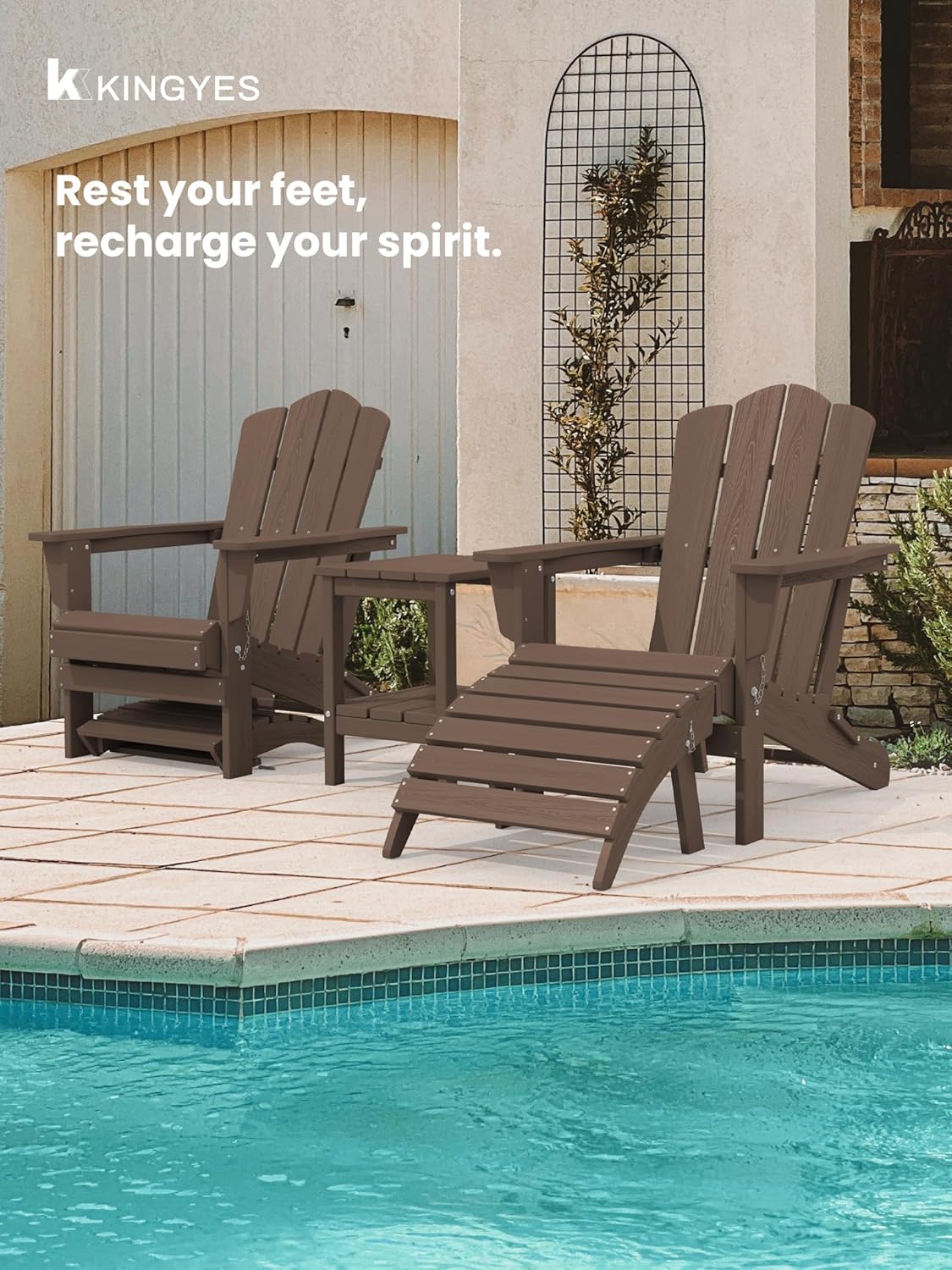 KINGYES Folding Adirondack Ottoman for Adirondack Chair, Brown