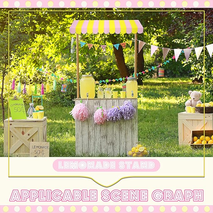 Boao 4 Pack Circus Awning Decoration 3D Stripe Cardboard Awning Carnival Wall Decor Circus Party Favors for Lemonade Stand Bakery Ice Cream Truck Bulletin Board Decor(Pink and Yellow)