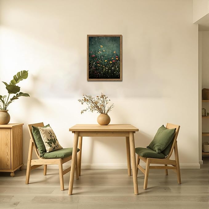 Wildflower Field Framed Wall Art, Vintage Botanical Flower Wall Decor, Modern Farmhouse Floral Canvas Art, Green Field Landscape Pictures Artwork for Living Room Bedroom – 16x24 inch