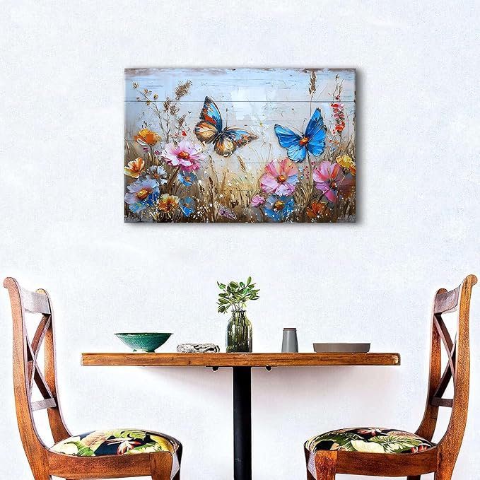 Butterfly Wall Art for Bedroom Colorful Wildflower Wall Decor Flowers Canvas Prints Pictures Farmhouse Bloom Floral Poster Abstract Nature Artwork Kitchen Living Room Home Decoration 16x24"