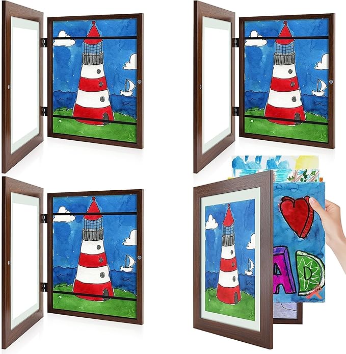 Golden State Art, 9x12 Kids Art Frames, Front-Opening Picture Frame Great for Kids Drawings, Artworks, Children Art Projects, Schoolwork, Home or Office (Walnut, Set of 4)