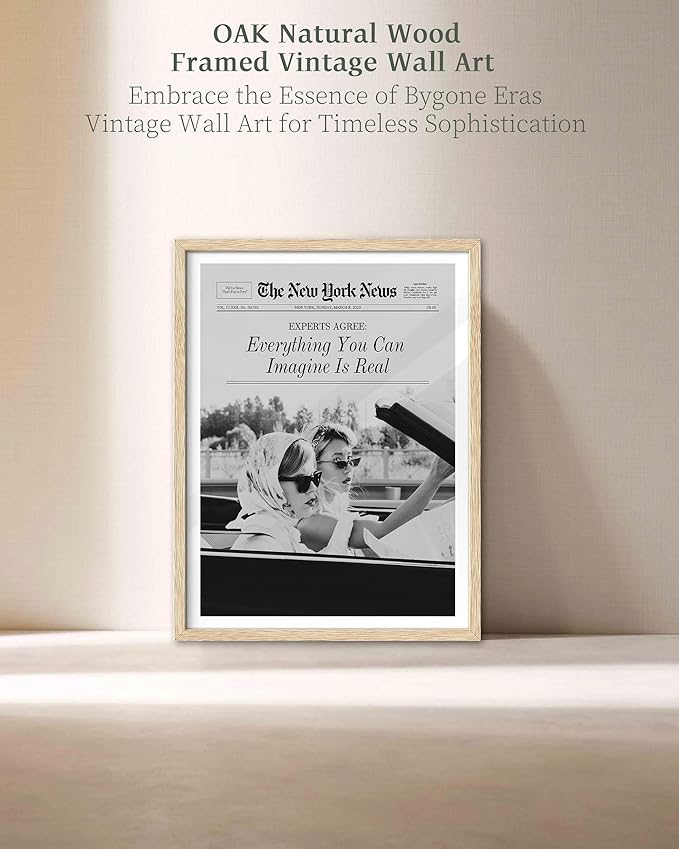 iHery Unframed Trendy Hot Girls NewsPaper Wall Art Prints,12x16in Canvas Wall Art Prints,Everything You Can Imagine Is Real Positive Wall Art,Vintage Bar Cart Living Room Home Décor 1Pack
