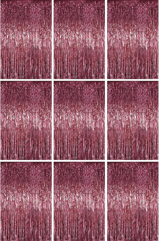 3.3 x 6.6 ft Foil Fringe Backdrop Curtains, Tinsel Streamers Party Decorations, Fringe Backdrop for Birthday, Baby Shower, Gender Reveal, Graduation (9, Burgundy)