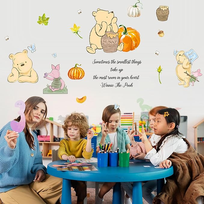 Winnie Wall Stickers for Kids, The Pooh Stickers for Children Room, Winnie Inspirational Wall Decor, The Pooh Removable Stickers for Thanksgiving Nursery Bedroom Living Room Playroom Wall Decoration