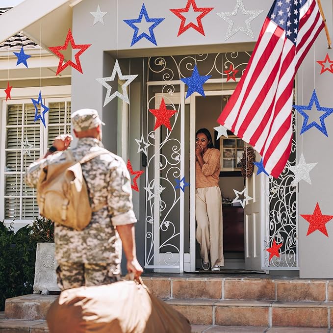 60 Pcs Large American 250th Anniversary Star Cutouts Paper Decorations 3 Sizes 6" 9.8" 10.6" Double Printed Patriotic Star Cardboard Wall Decor for Festival Graduation Party Bulletin Board Decor