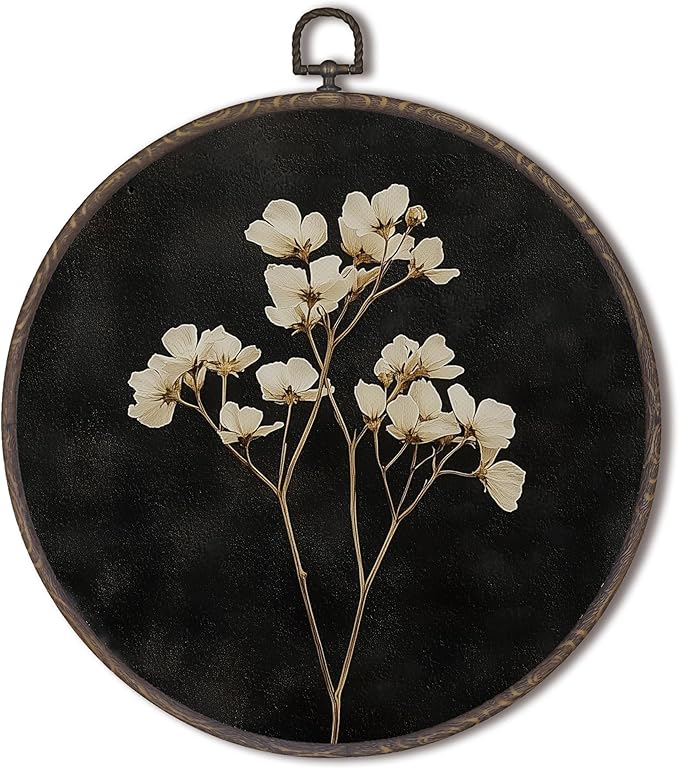 XNXLDYLH Vintage Dark Moody Botanical Round Framed Wall Art Decor, Gothic Dark Academia Antique Cottagecore Hanging Wall Decor Decorations, Rustic Floral Canvas Prints Wall Art Paintings, 10x10 Inches
