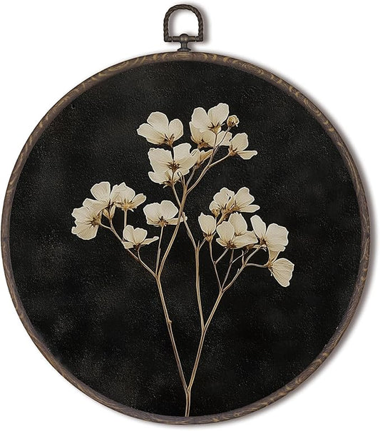 XNXLDYLH Vintage Dark Moody Botanical Round Framed Wall Art Decor, Gothic Dark Academia Antique Cottagecore Hanging Wall Decor Decorations, Rustic Floral Canvas Prints Wall Art Paintings, 10x10 Inches