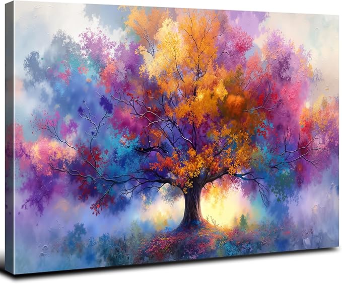 Tree of Life Canvas Wall Art Vibrant Tree Art Wall Decor for Bedroom Abstract Botanical Prints Floral Trees Paintings Pictures Minimalist Aesthetic Artwork Living Room Office Home Decorations 16x24"