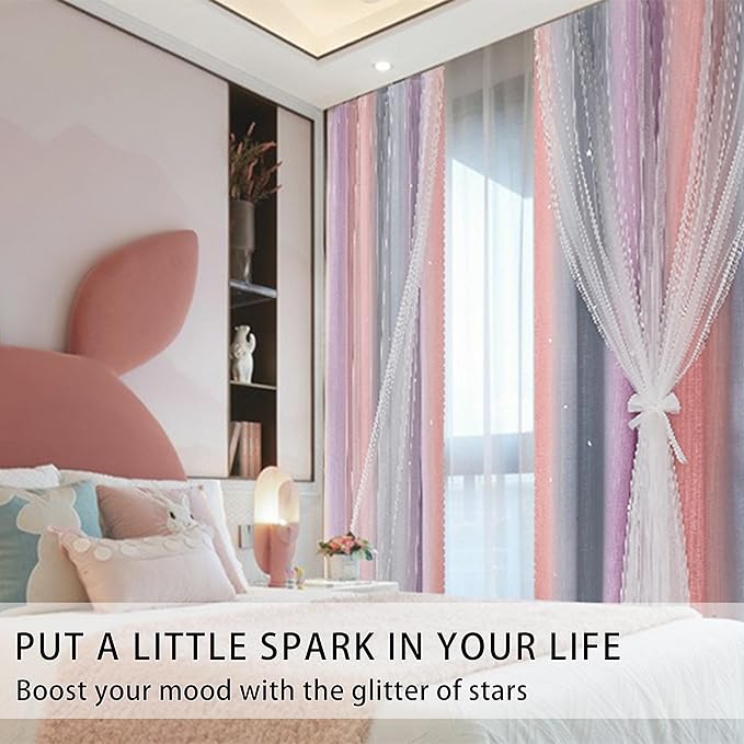 XiDi Curtains for Girls Bedroom Kids Room Unicorn Princess Theme Home Decor 84 inches Length Grey/Pink/Purple, W52 X L84 2 Panels