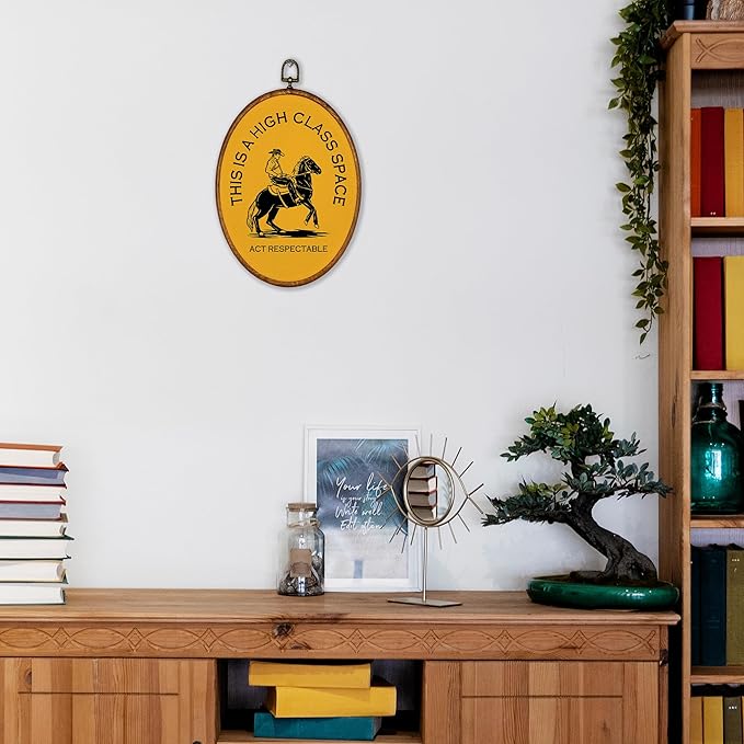 KSDUT Western Cowboy Wall Art Decor - Preppy Trendy Southwestern Wall Art Canvas Frame Hanging Prints, Foyer Entryway Modern Yellow Oval Wall Decor for Home Dorm Decorations 10"x10"
