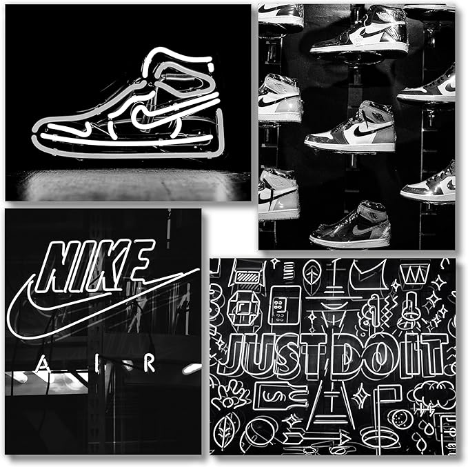 Generic Sneaker Posters (UNFRAMED 8 x 10 Set of 4) Hypebeast Wall Art Shoe Decor Sneakerhead Room Decor Air AJ Teen Boy Room Girl Room Wall Art Prints - Black and White Sneakers QUAD