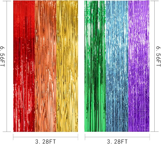 2 Pack Rainbow Party Backdrop Streamers Decorations Colorful Foil Fringe Curtains Metallic Tinsel Backdrop for Birthday First Day of School Engagement Baby Shower Christmas Holiday Party Decor