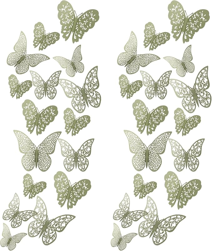 Bememo 72 Pieces 3D Butterfly Wall Decals Sticker Decal Wall Decor Art Decorative Sticker 3 Sizes for Room Offices Bedroom Bathroom Living Room Decor(Sage Green)
