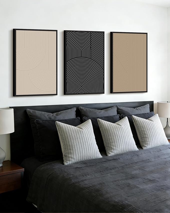 Drsoum Minimalist Boho Wall Art Framed Modern Abstract Neutral Line Wall Decor Mid Century Geometric Artwork Bedroom Living Room 16x24in Black Framed