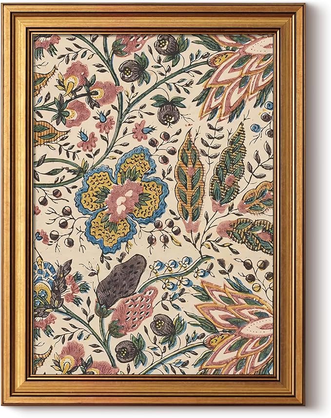 InSimSea Gold Framed Canvas Prints Wall Art, Vintage Persian Floral Prints Decor, Retro Botanical Paintings Farmhouse Wall Decor, Antique Pictures for Bedroom Living Room Shelf, 12x16inch