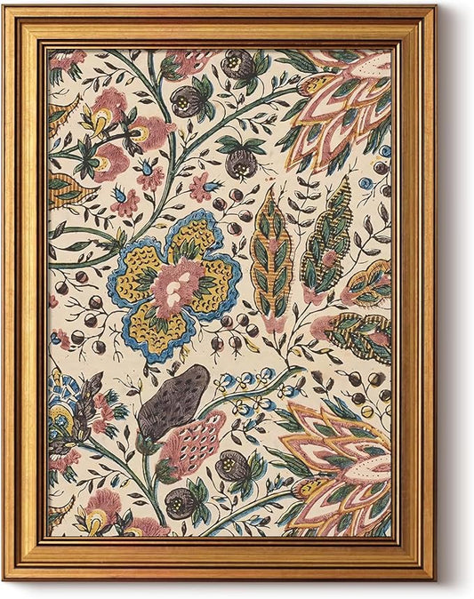 InSimSea Gold Framed Canvas Prints Wall Art, Vintage Persian Floral Prints Decor, Retro Botanical Paintings Farmhouse Wall Decor, Antique Pictures for Bedroom Living Room Shelf, 12x16inch